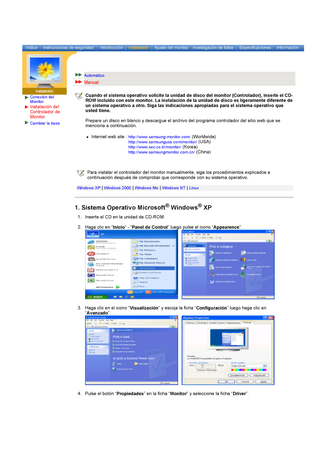 Samsung GY17HSSSC/EDC manual Sistema Operativo Microsoft Windows XP, Manual 