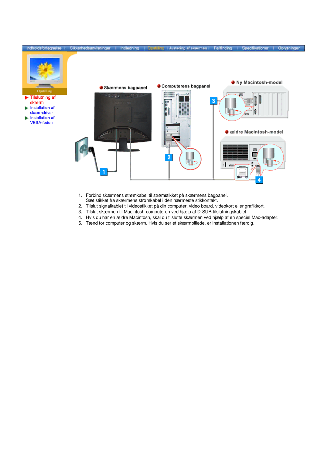 Samsung GY17HSSSC/EDC manual Tilslutning af skærm 