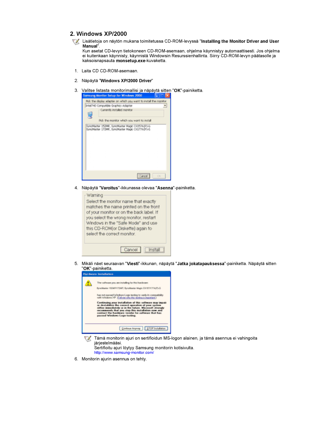 Samsung GY17HSSSC/EDC manual Näpäytä Windows XP/2000 Driver 