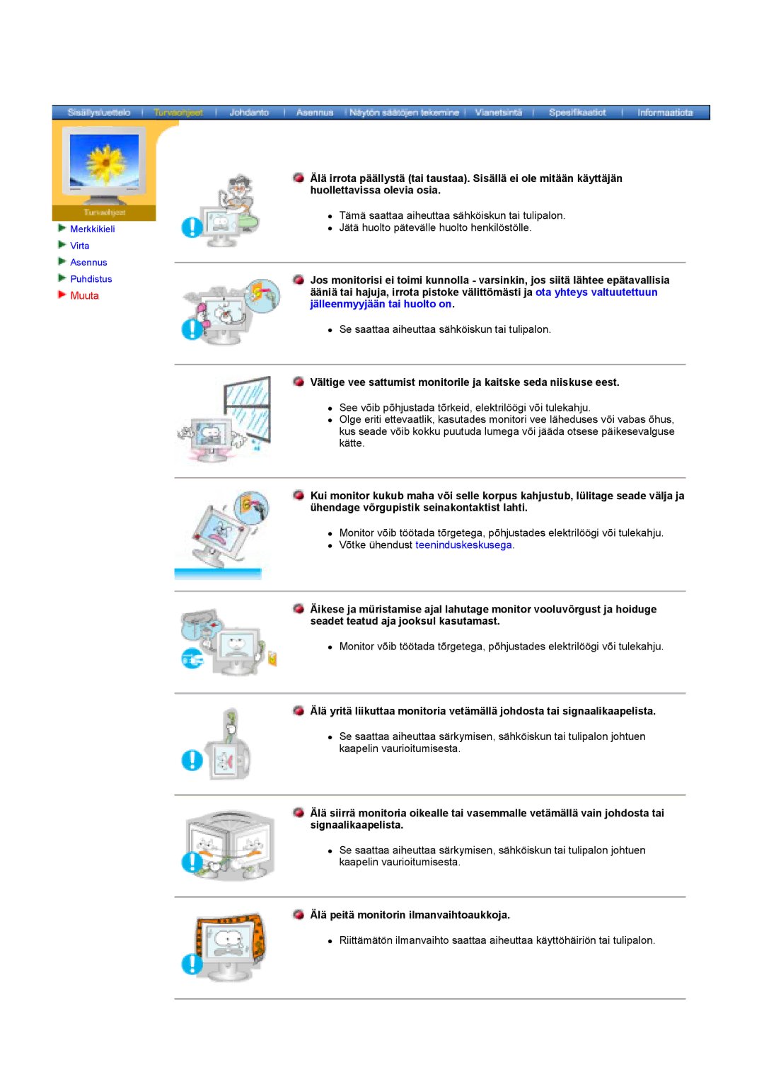 Samsung GY17HSSSC/EDC manual Muuta, Älä peitä monitorin ilmanvaihtoaukkoja 