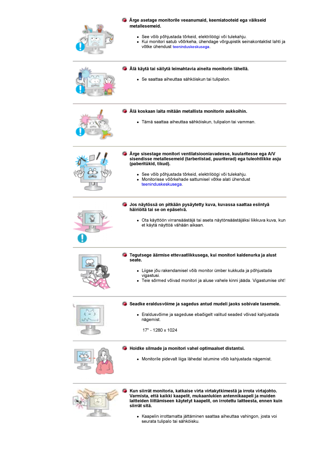 Samsung GY17HSSSC/EDC manual Älä käytä tai säilytä leimahtavia aineita monitorin lähellä 