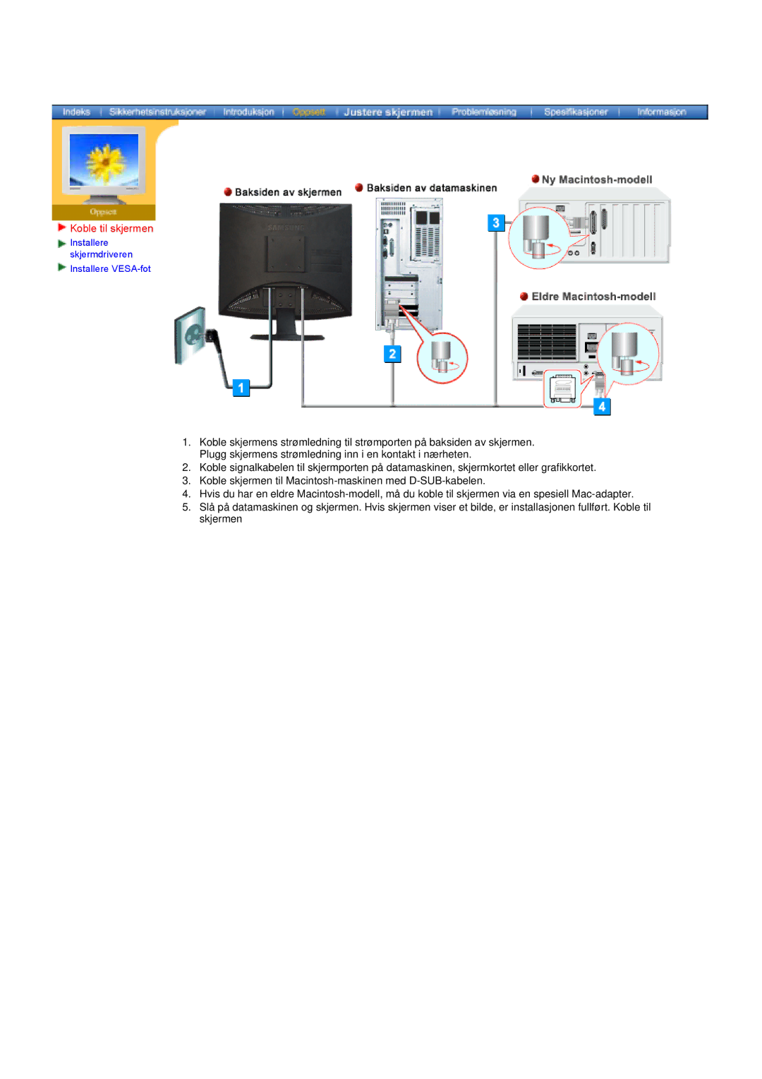 Samsung GY17HSSSC/EDC manual Koble til skjermen 