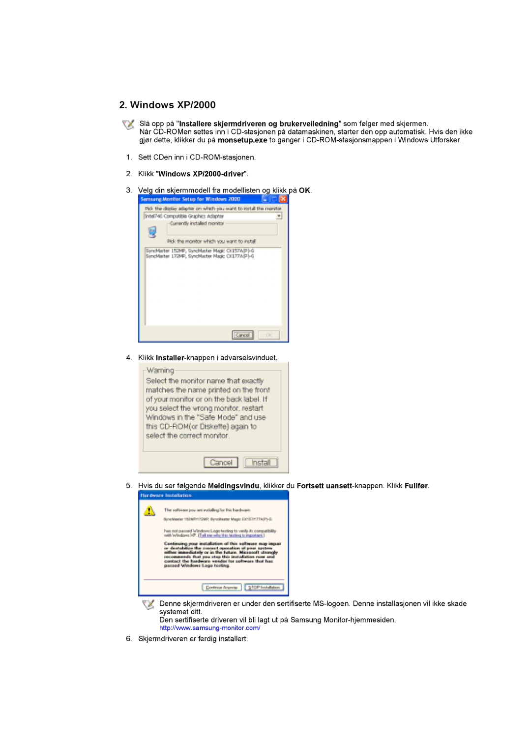 Samsung GY17HSSSC/EDC manual Klikk Windows XP/2000-driver 