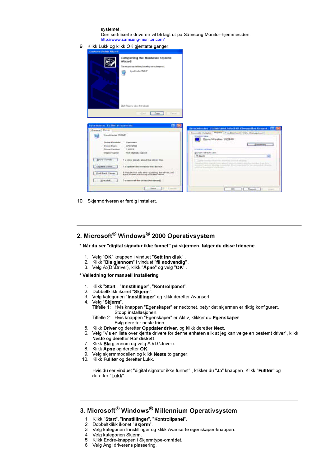 Samsung GY17HSSSC/EDC manual Microsoft Windows 2000 Operativsystem, Klikk Bla gjennom i vinduet fil nødvendig 