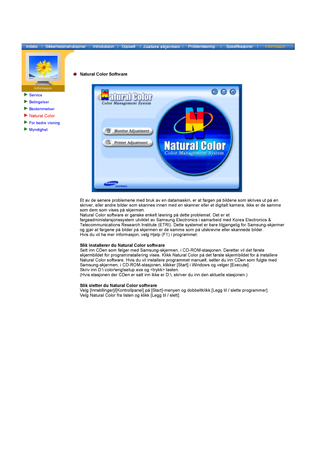 Samsung GY17HSSSC/EDC manual Natural Color Software, Slik installerer du Natural Color software 