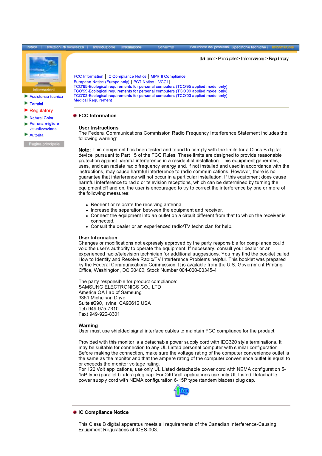 Samsung GY19VSSN/EDC, GY17MSHS/EDC Regulatory, FCC Information User Instructions, User Information, IC Compliance Notice 