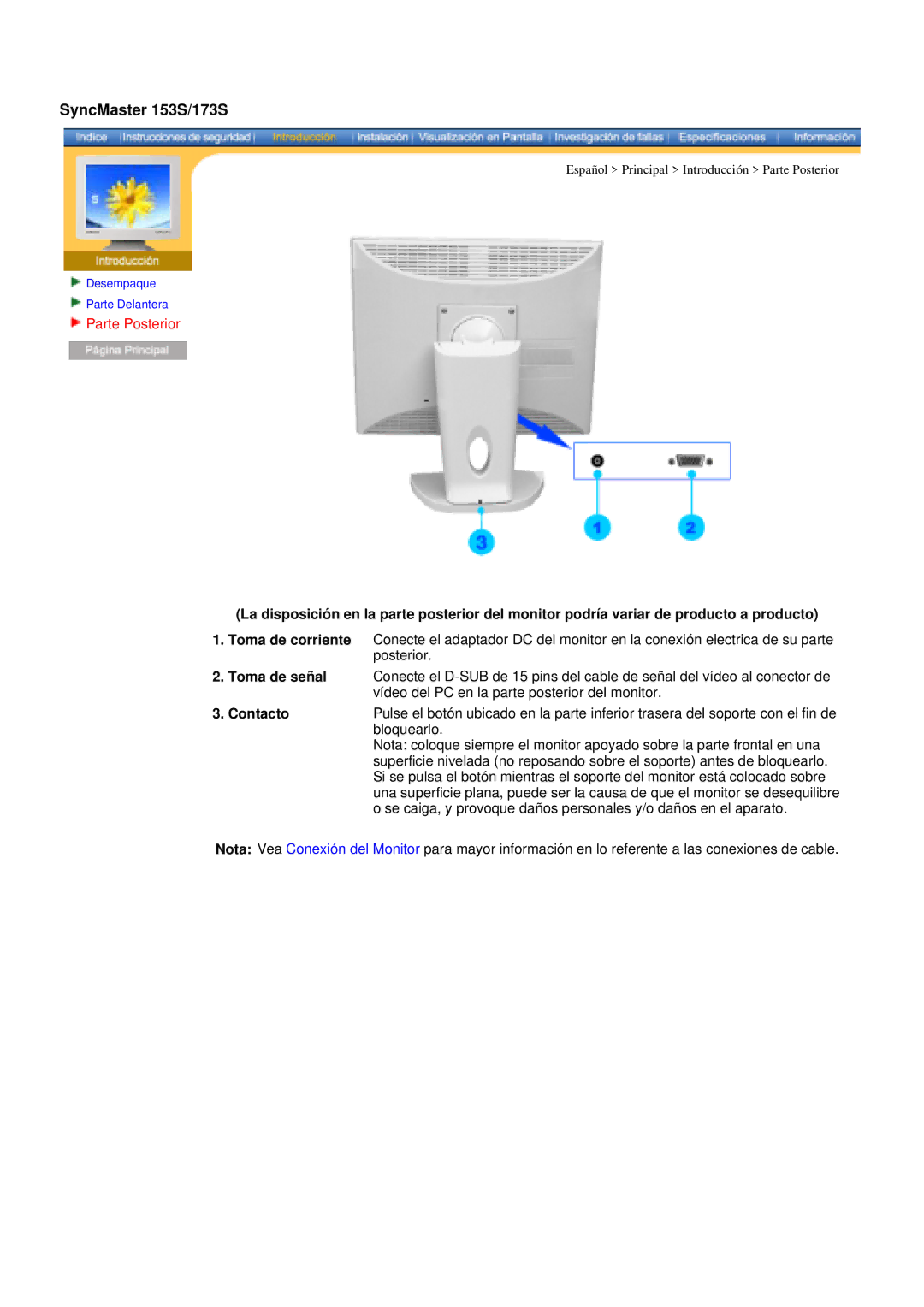 Samsung GY15VSSS/EDC, GY17MSHS/EDC, GY17LSHS/EDC, GY15CSSS/EDC, GY17VSSS/EDC, GY15VSSN/EDC manual SyncMaster 153S/173S, Contacto 