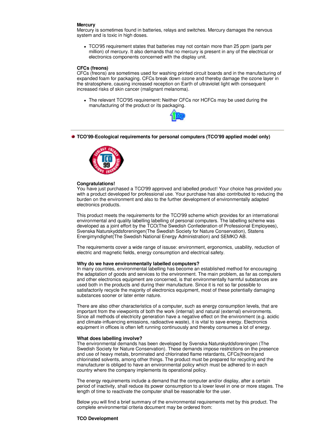 Samsung GY17CSSN/EDC, GY17MSGS Mercury, CFCs freons, Why do we have environmentally labelled computers?, TCO Development 