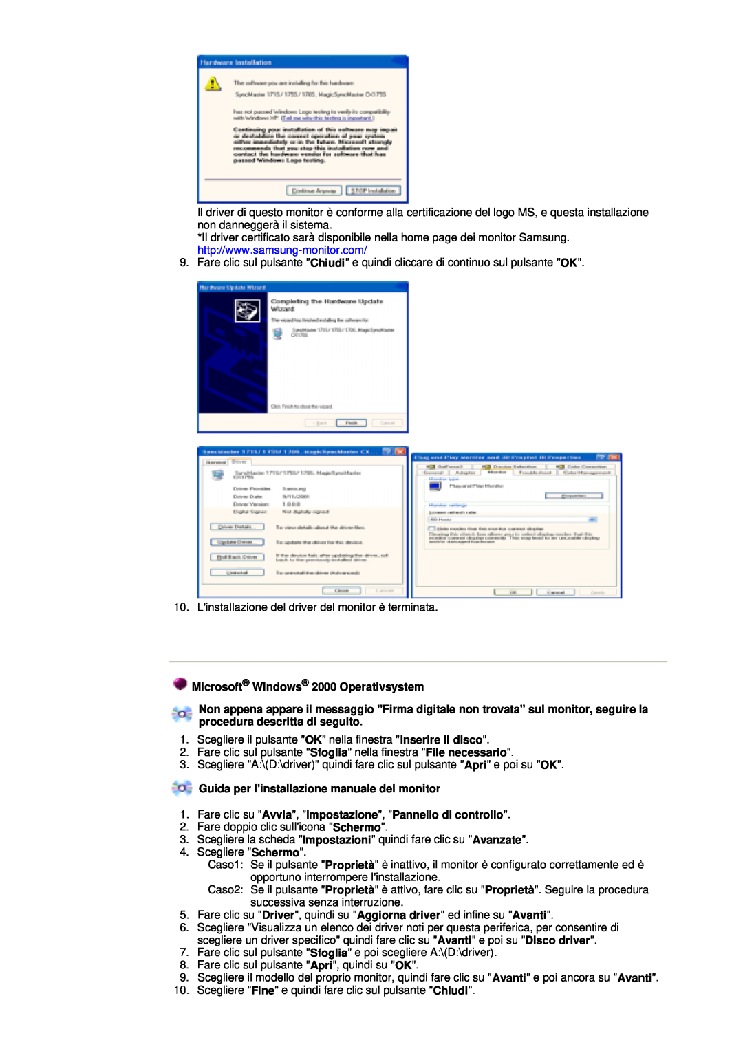 Samsung GY15CSSS/EDC, GY17MSHS/EDC Microsoft Windows 2000 Operativsystem, Guida per linstallazione manuale del monitor 