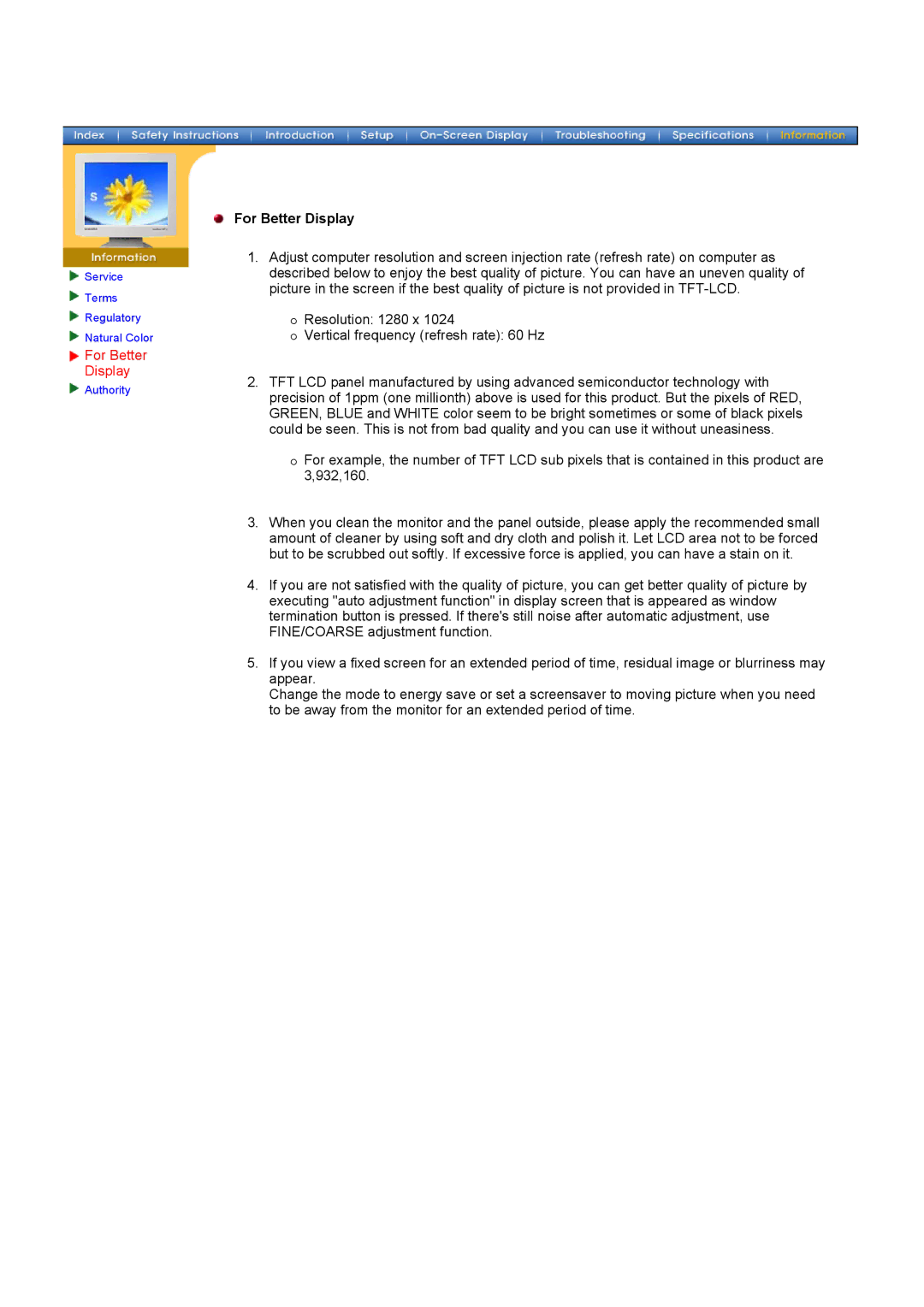 Samsung GY17MSHB, GY17VSSN/XSJ, GY19VSSN/XSJ, MO15ESDMZ/XSJ, GY17MSGS/XSJ, GY17MSHS/EDC, GY17LSHS/EDC manual For Better Display 