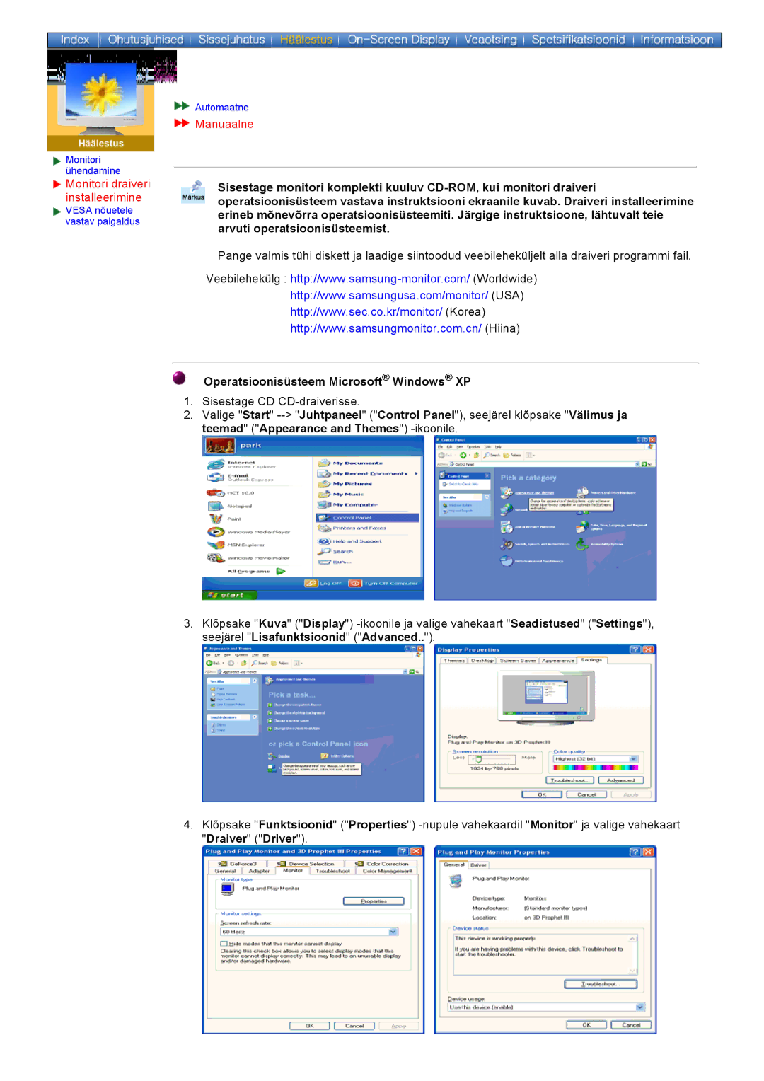 Samsung GY17VSSS/EDC manual Manuaalne, Operatsioonisüsteem Microsoft Windows XP 