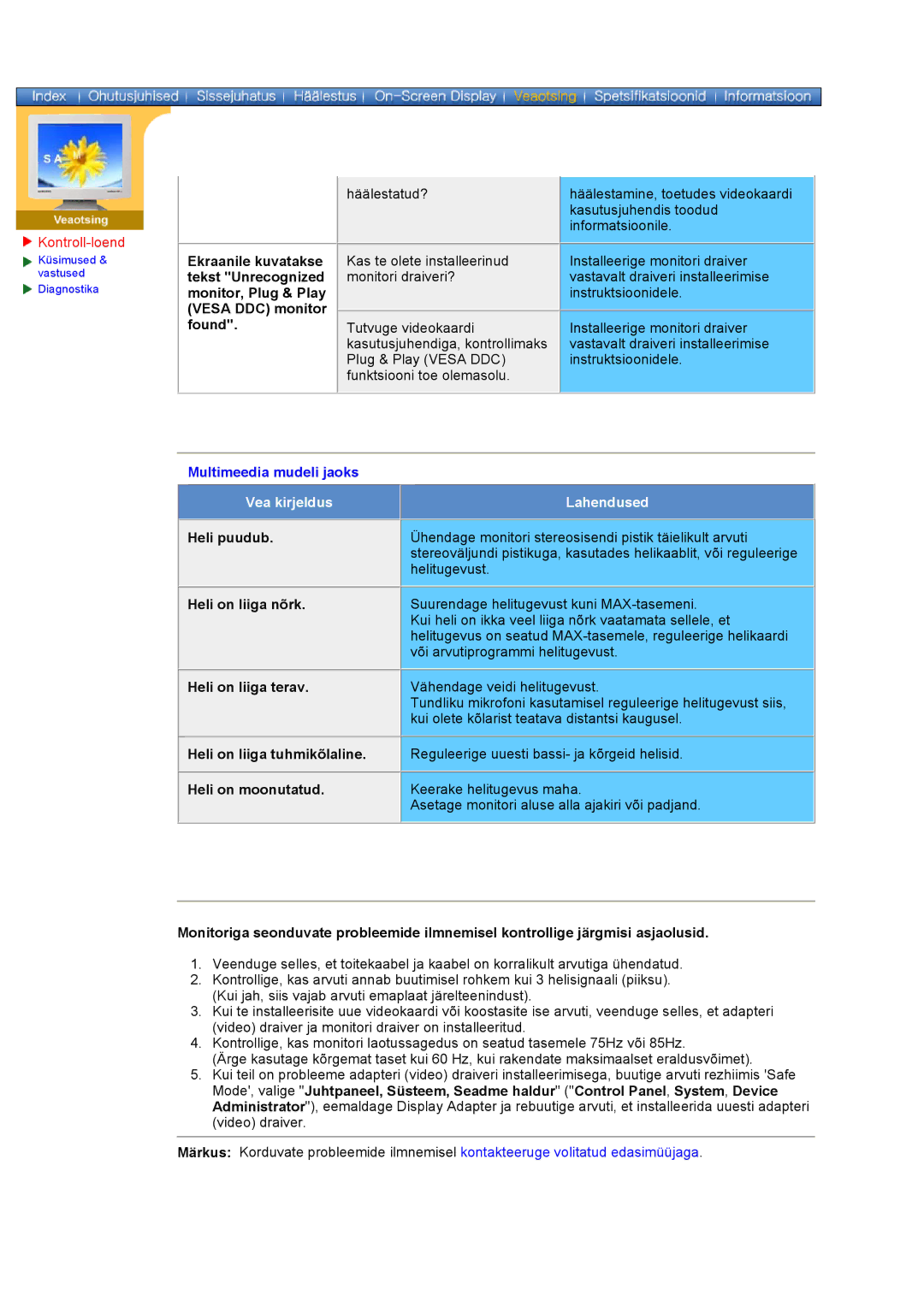 Samsung GY17VSSS/EDC manual Vea kirjeldus Lahendused 