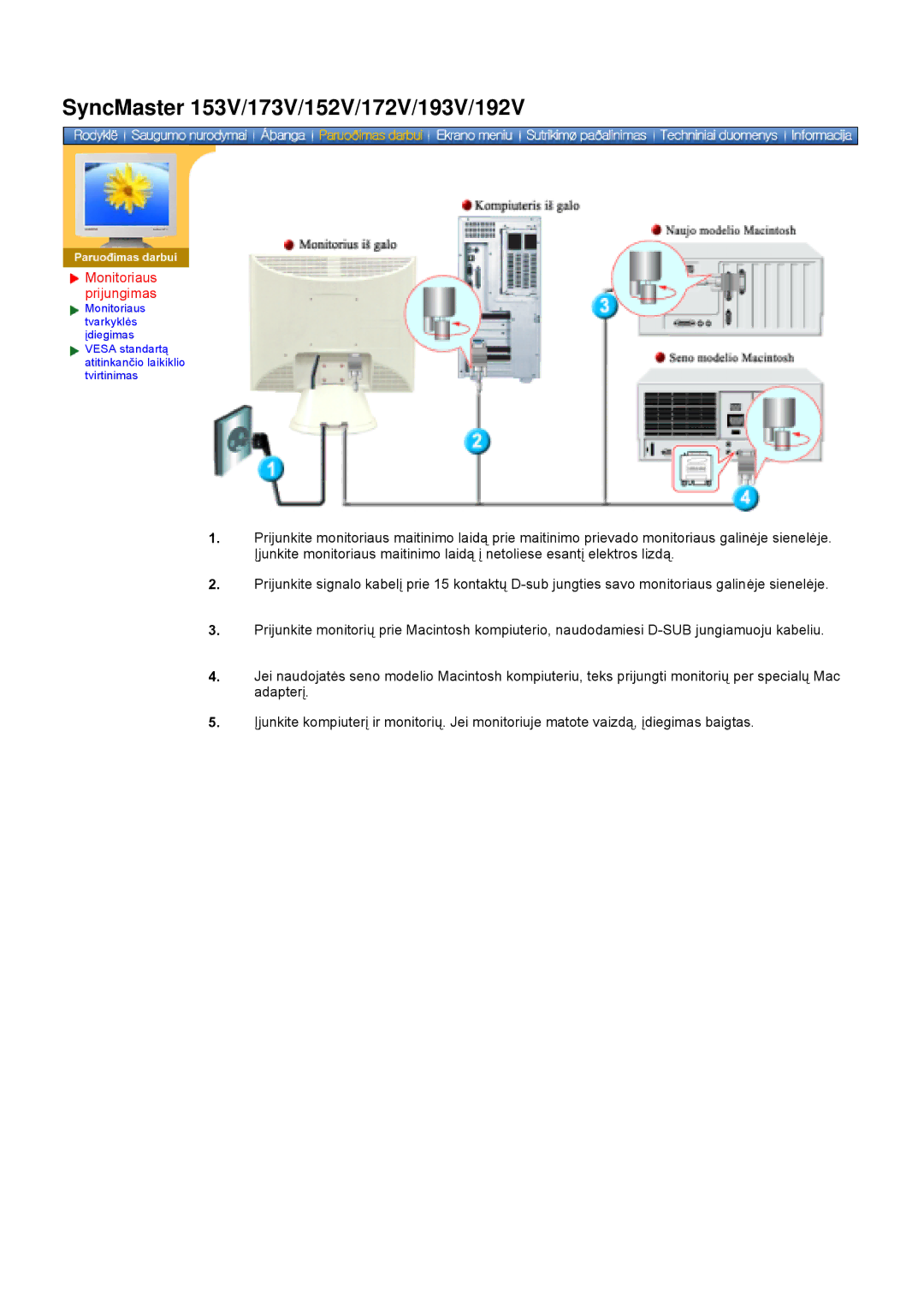 Samsung GY17VSSS/EDC manual Monitoriaus prijungimas 