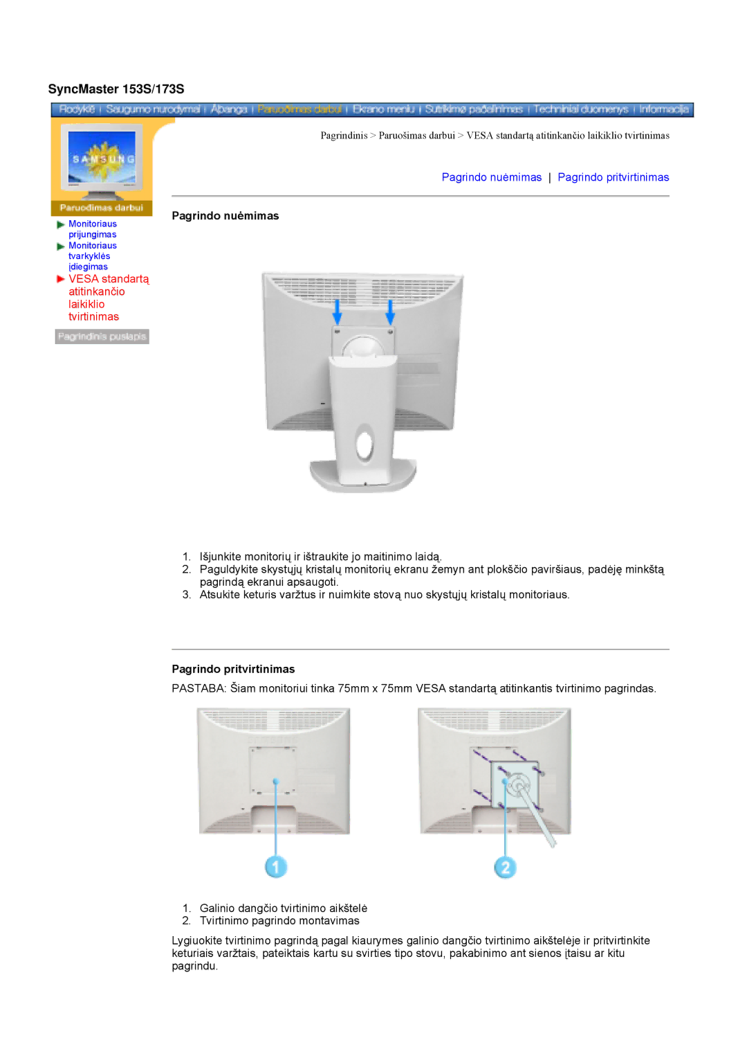 Samsung GY17VSSS/EDC manual Pagrindo nuėmimas 