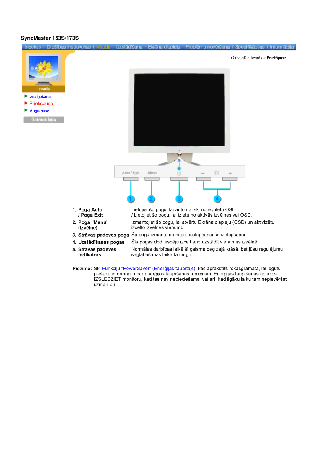 Samsung GY17VSSS/EDC manual Izvēlne, Indikators 