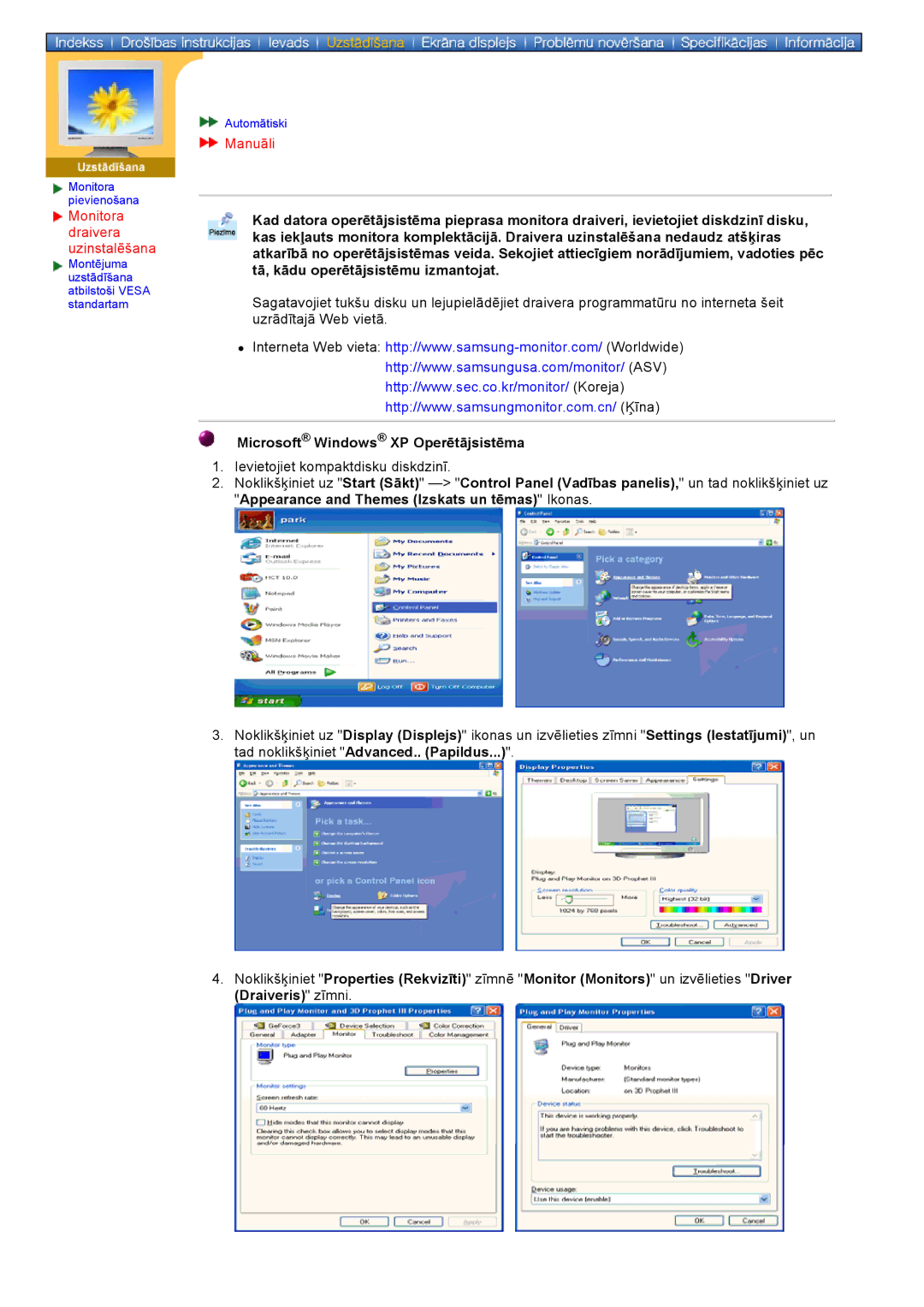 Samsung GY17VSSS/EDC manual Manuāli, Microsoft Windows XP Operētājsistēma 