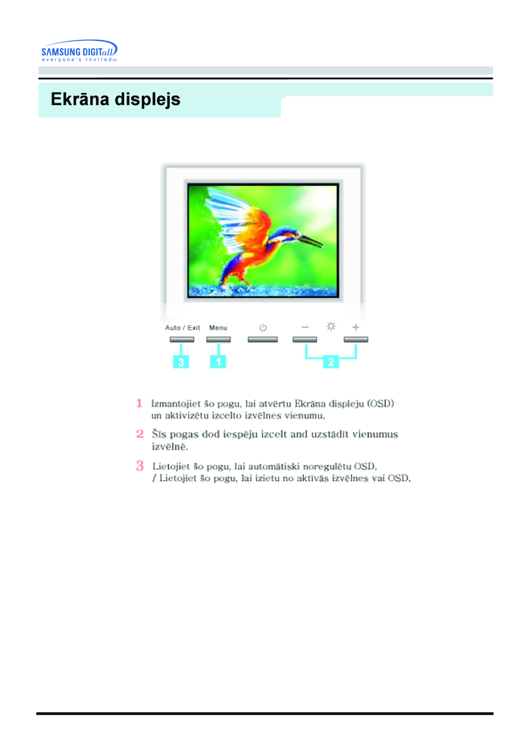 Samsung GY17VSSS/EDC manual Ekrāna displejs 