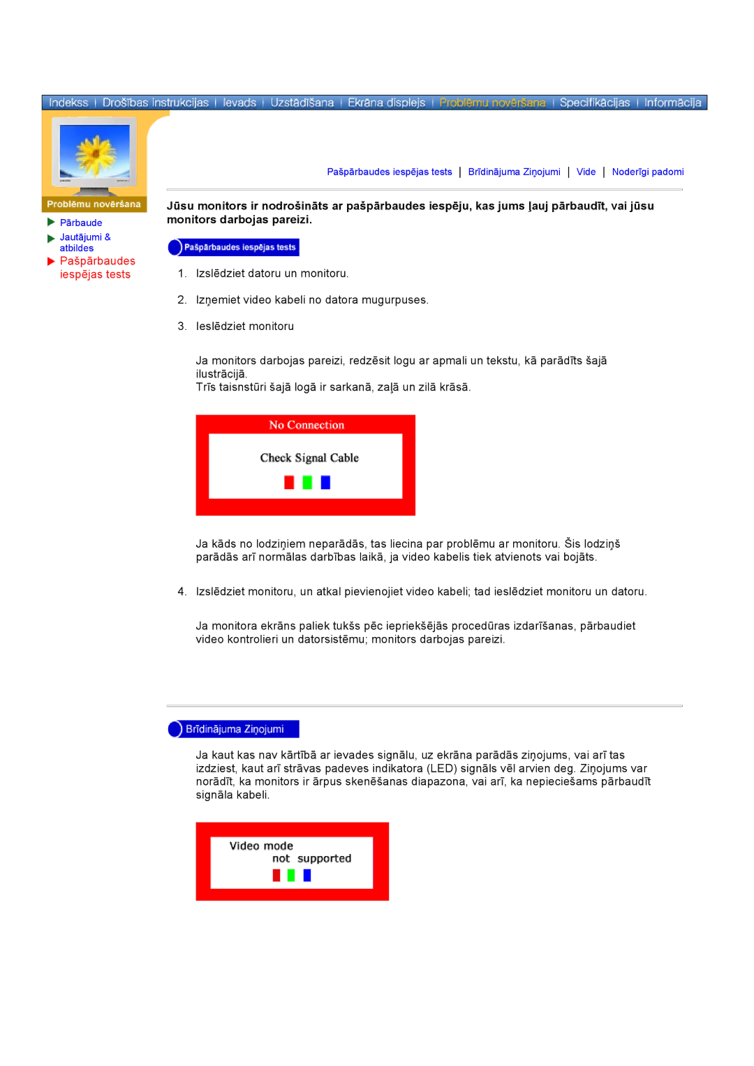 Samsung GY17VSSS/EDC manual Pašpārbaudes iespējas tests 