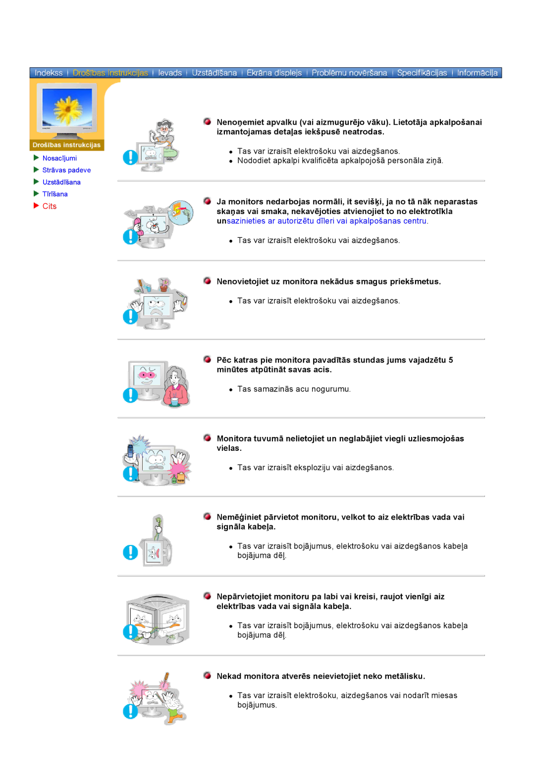 Samsung GY17VSSS/EDC manual Cits, Nenovietojiet uz monitora nekādus smagus priekšmetus 