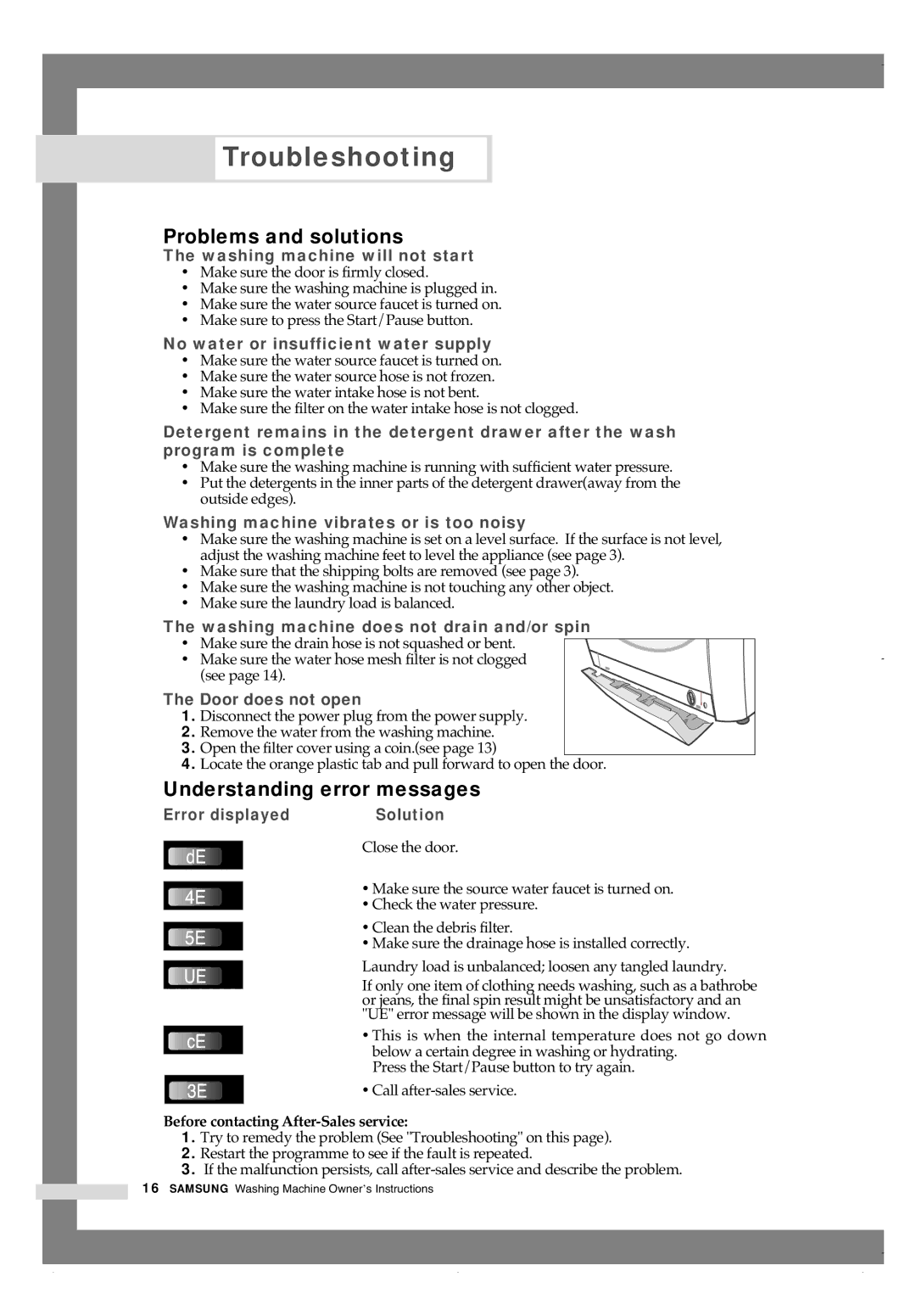 Samsung H1245A H1290A manual Troubleshooting, Problems and solutions, Understanding error messages 