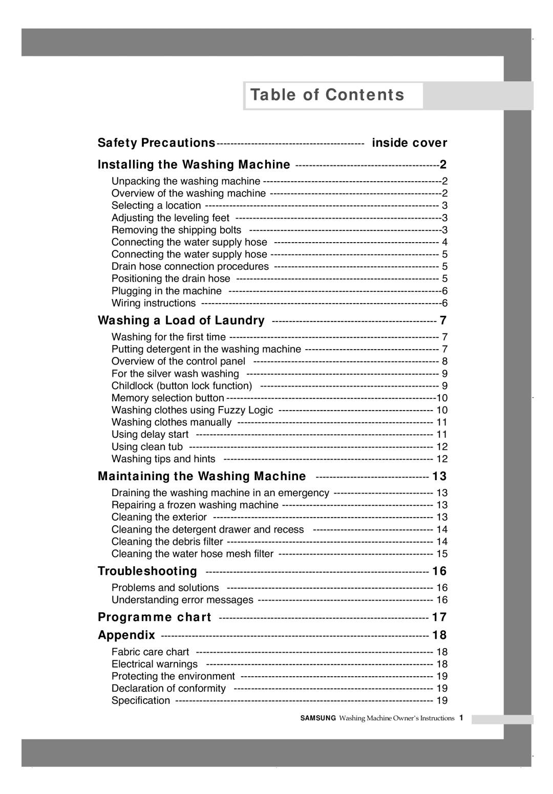 Samsung H1245A H1290A manual Table of Contents 