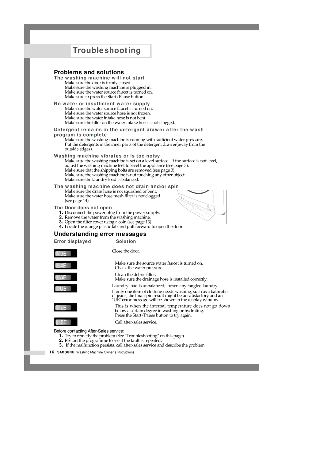 Samsung H1245AES-XSV, H1245AES/XSV, H1245AGS-XSP manual Troubleshooting, Problems and solutions, Understanding error messages 