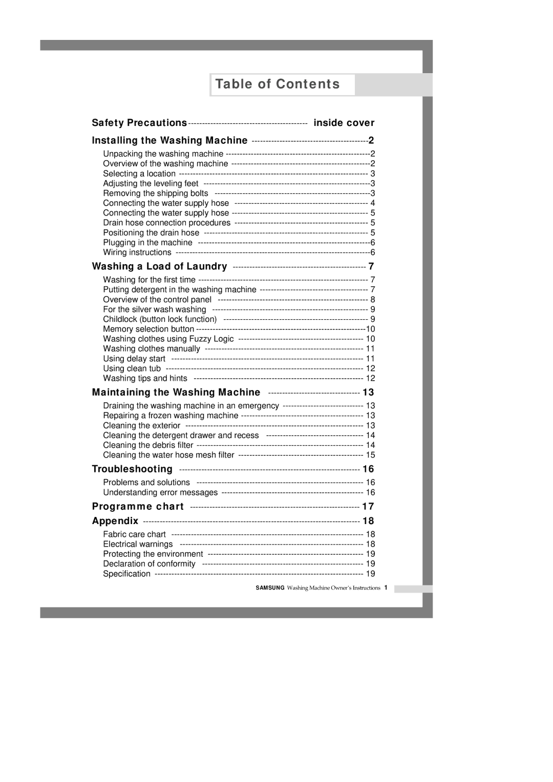 Samsung H1245AES-XSV, H1245AES/XSV, H1245AGS-XSP manual Table of Contents 