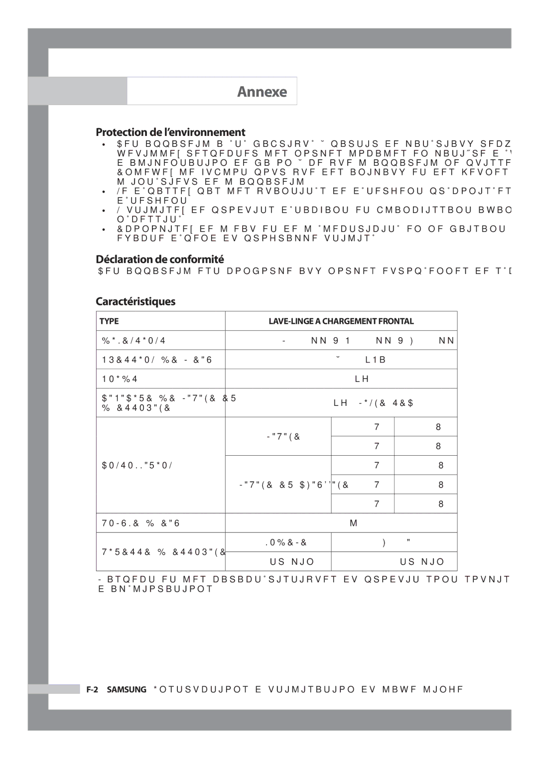 Samsung H1255AGS/XEF, H1255AGS/XEU manual Protection de l’environnement, Déclaration de conformité, Caractéristiques, Tr/min 