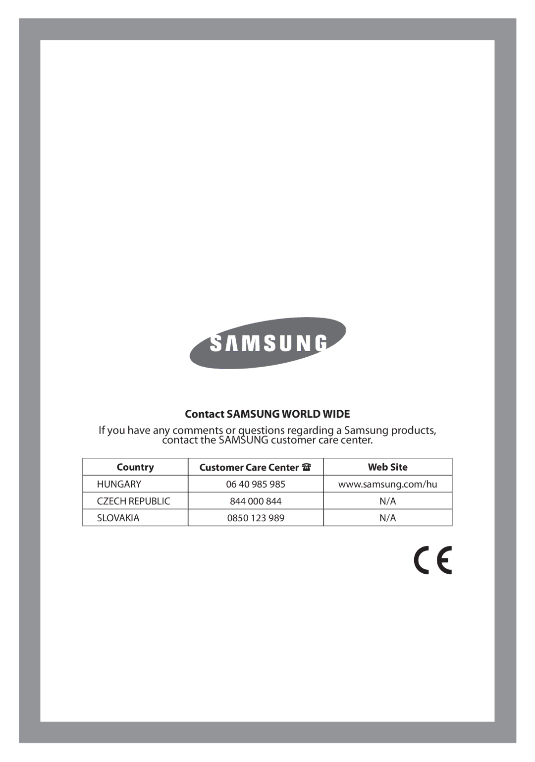 Samsung H1255AGS/XEH, H1255AGS/YLE, H1255AGS/XEG manual Contact Samsung World Wide 