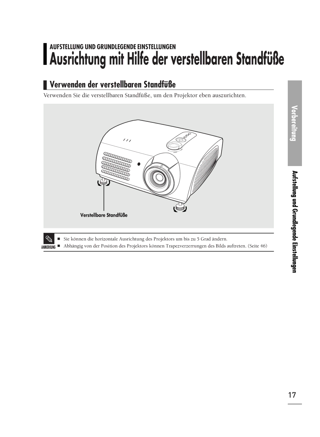 Samsung H500, H710 manual Ausrichtung mit Hilfe der verstellbaren Standfüße, Verwenden der verstellbaren Standfüße 