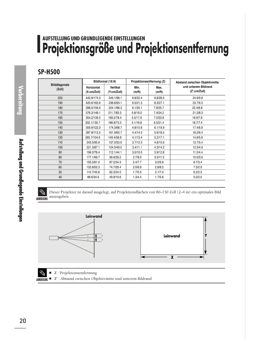 Samsung H710 manual SP-H500, Einstellungen 