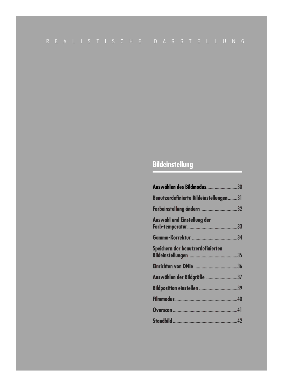 Samsung H500, H710 manual Bildeinstellung, Auswahl und Einstellung der 