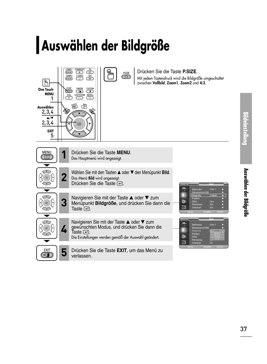 Samsung H500, H710 manual Auswählen der Bildgröße 