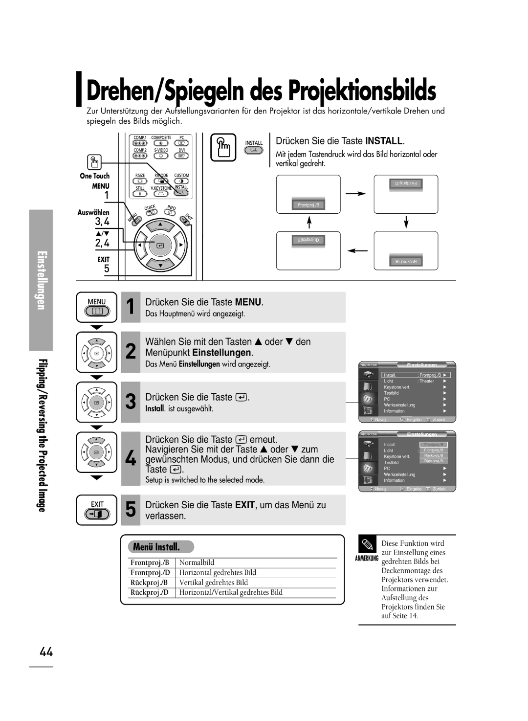 Samsung H710, H500 manual Image, Menü Install 