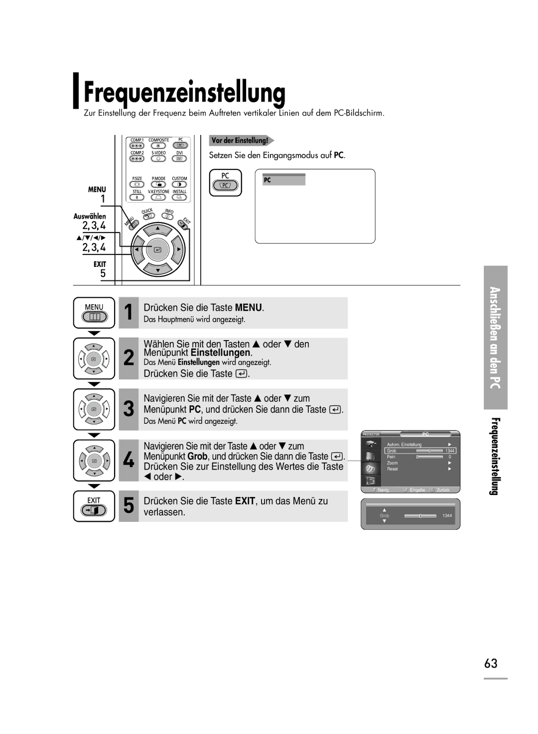 Samsung H500, H710 manual Frequenzeinstellung 