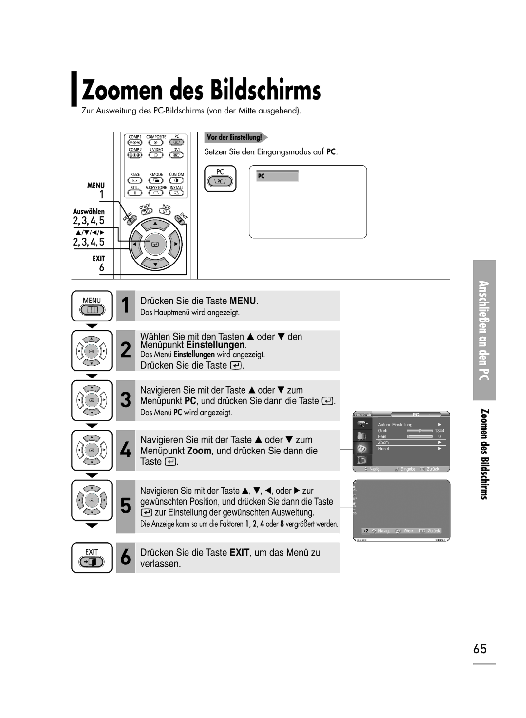 Samsung H500, H710 manual Zoomen des Bildschirms 