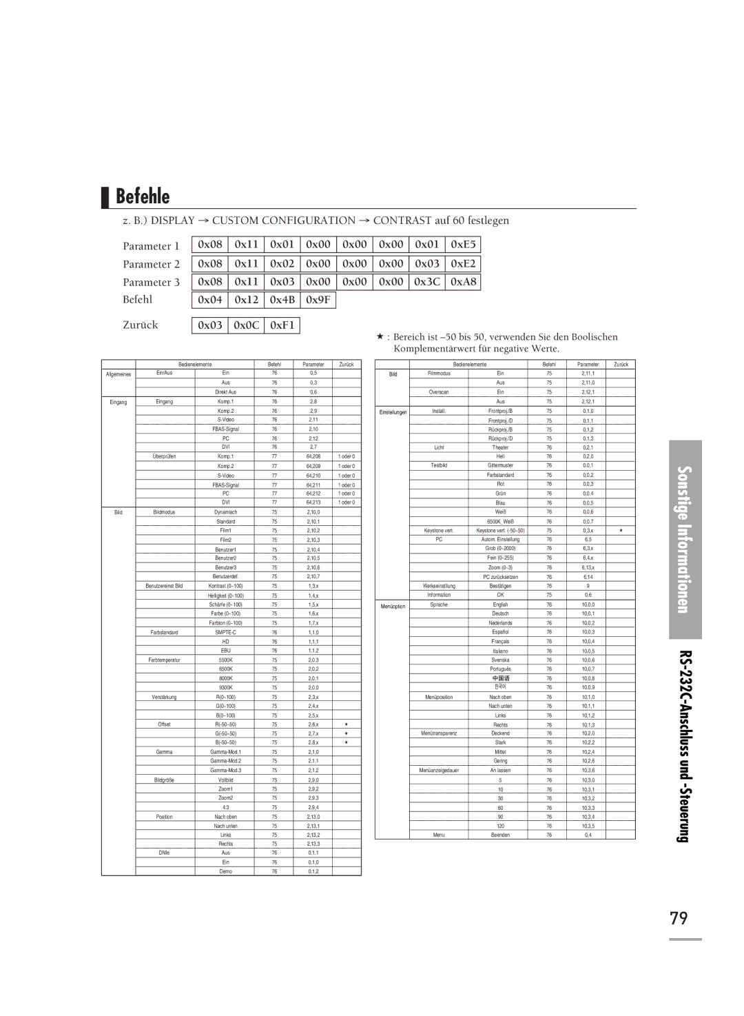 Samsung H500, H710 manual Befehle, Sonstige Informationen RS-232C-Anschluss und -Steuerung 