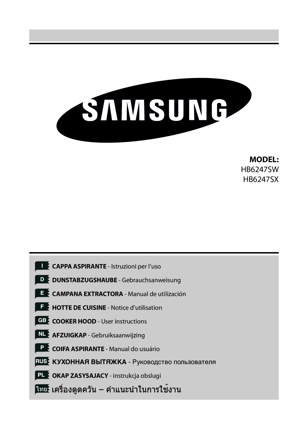 Samsung HB6247SX/XEO manual Model, HB6247SW HB6247SX 