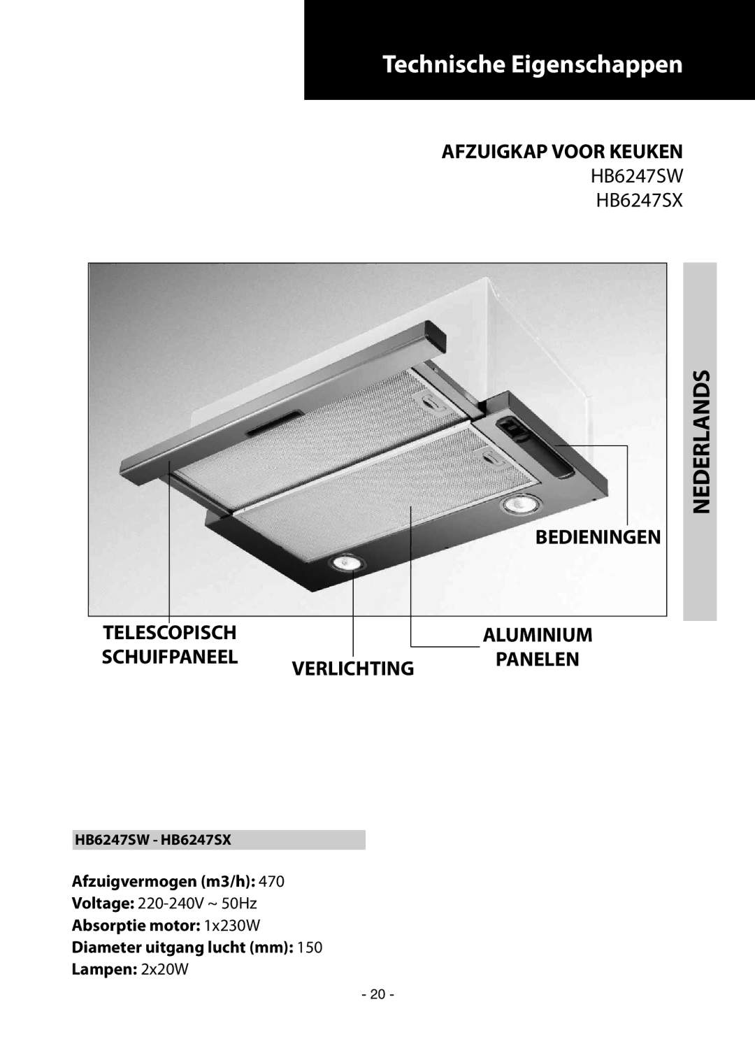 Samsung HB6247SX/XEO manual Technische Eigenschappen 