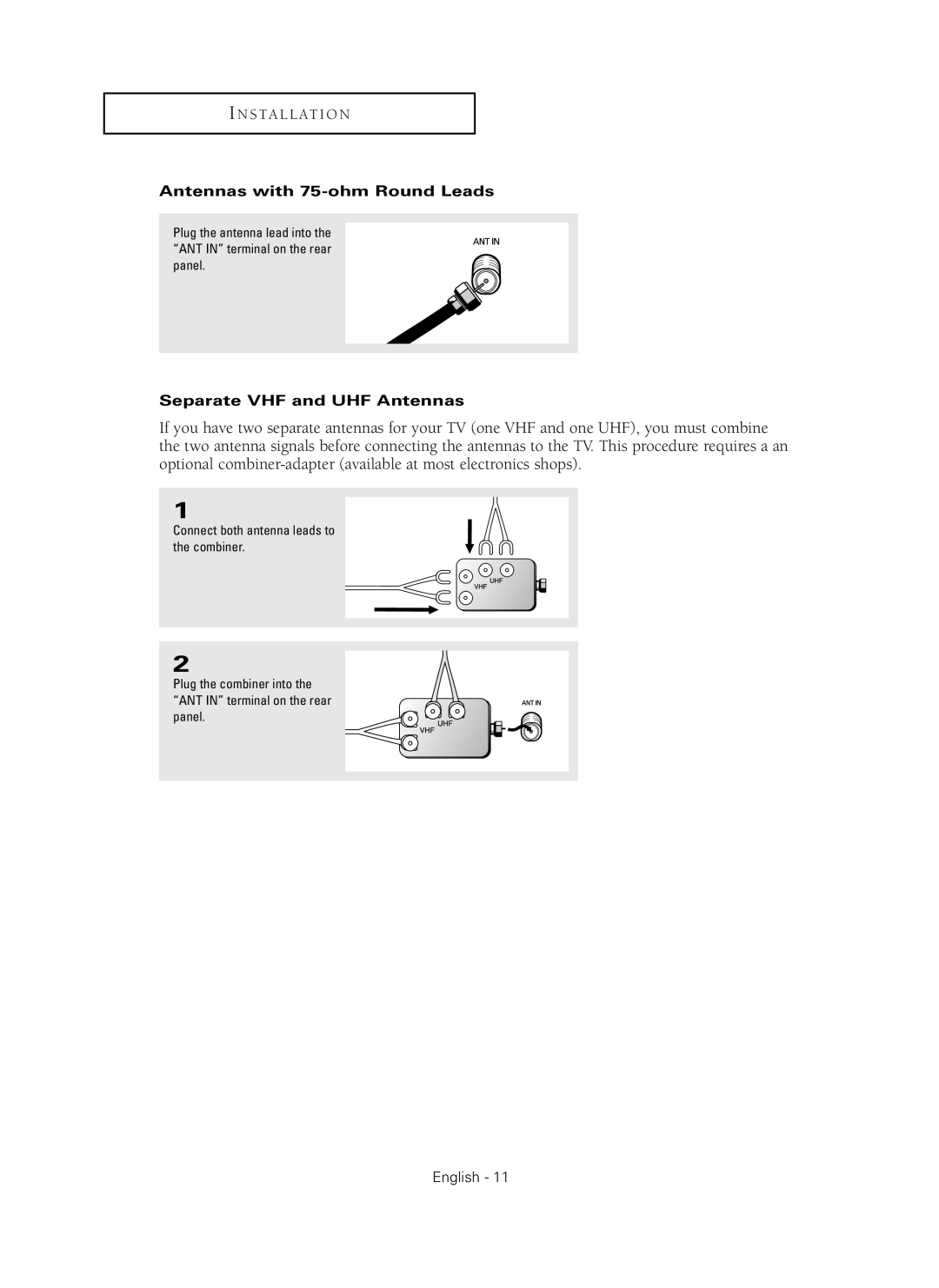 Samsung HC-P4241W manual Antennas with 75-ohm Round Leads, Separate VHF and UHF Antennas 