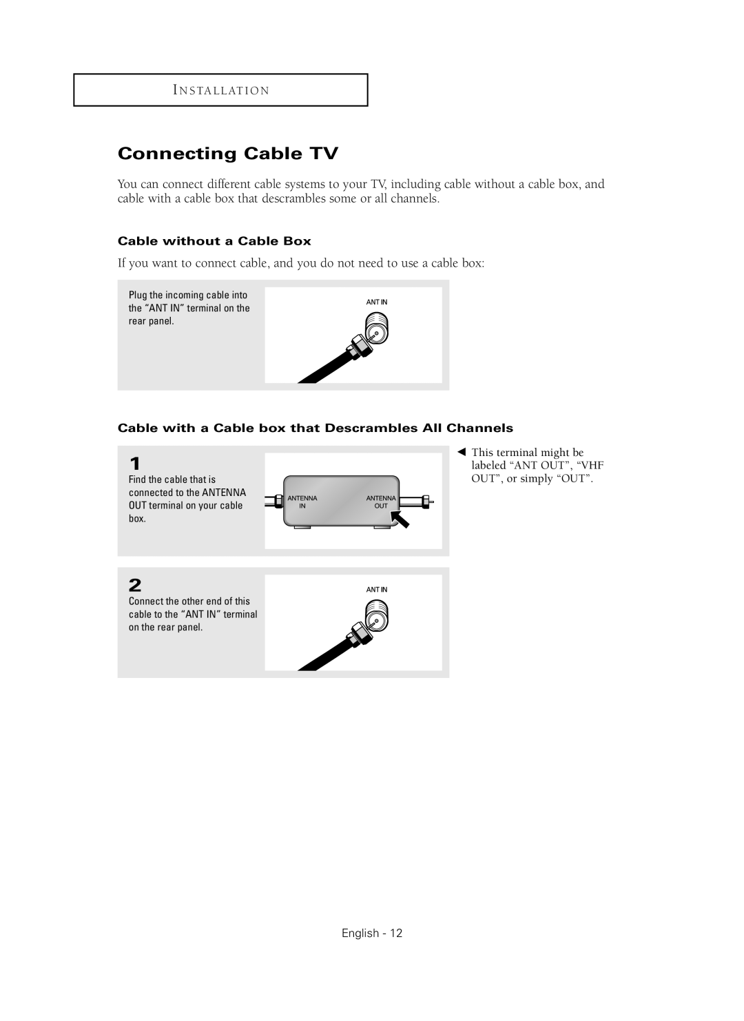 Samsung HC-P4241W Connecting Cable TV, Cable without a Cable Box, Cable with a Cable box that Descrambles All Channels 