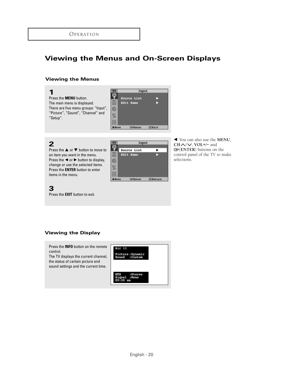 Samsung HC-P4241W manual Viewing the Menus and On-Screen Displays, Viewing the Display 