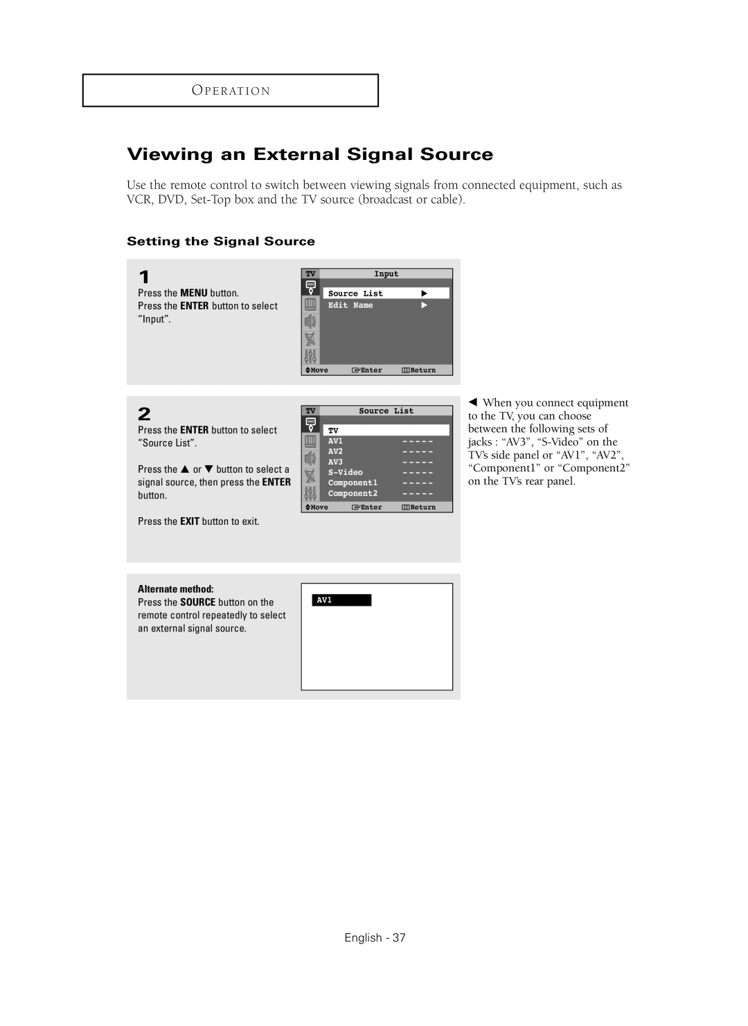 Samsung HC-P4241W manual Viewing an External Signal Source, Setting the Signal Source 