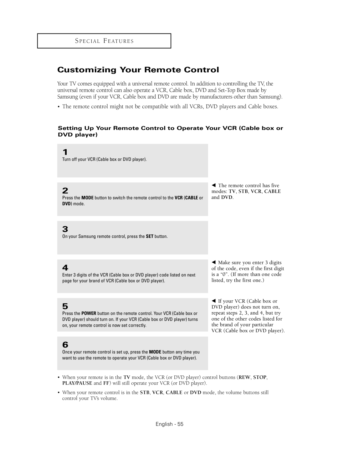 Samsung HC-P4241W manual Customizing Your Remote Control 