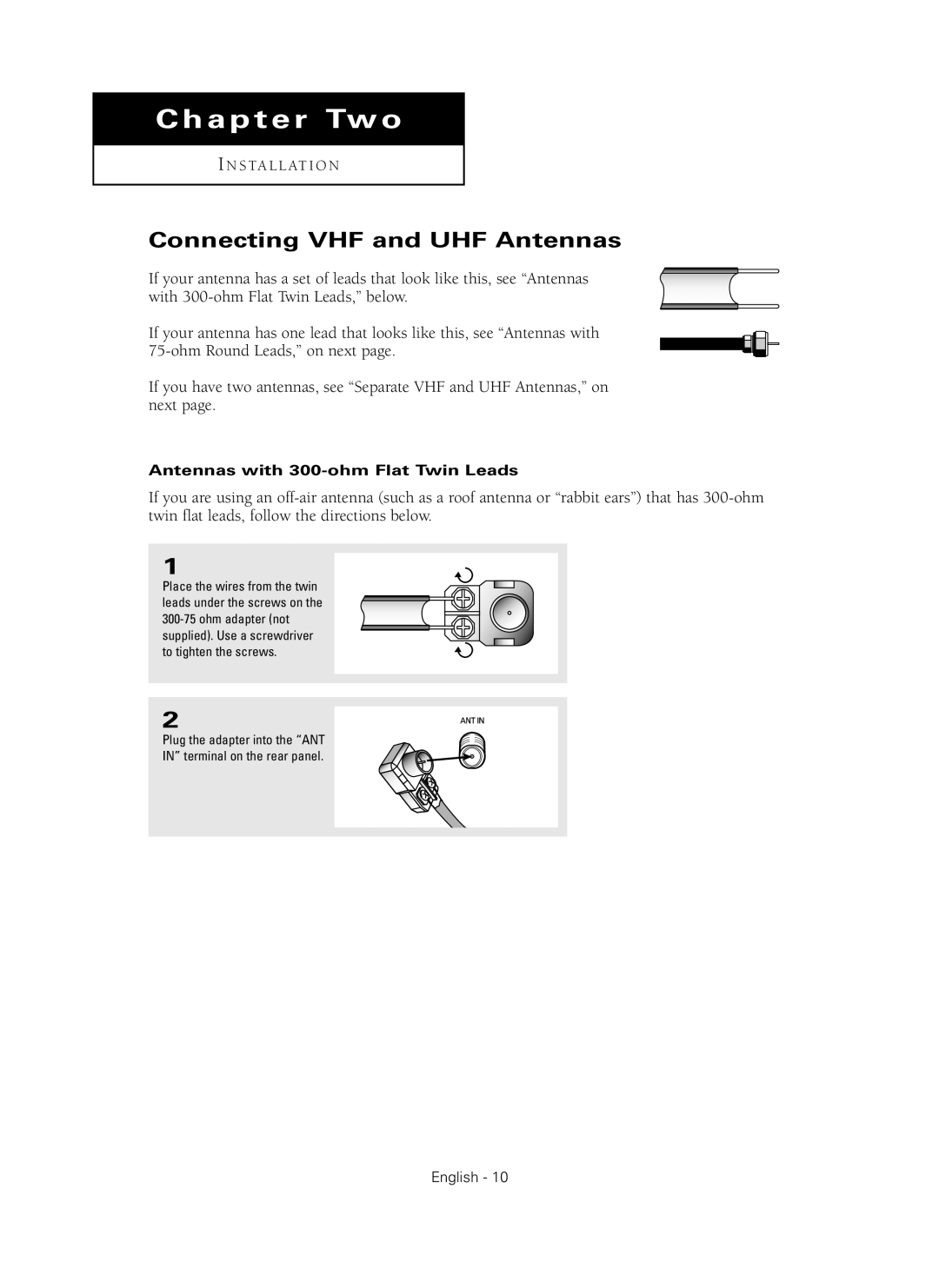 Samsung HC-P4241W manual Chapter Two, Connecting VHF and UHF Antennas 