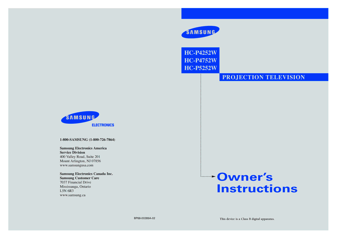 Samsung HC-P5252W, HC-P4252W, HC-P4752W manual Instructions 