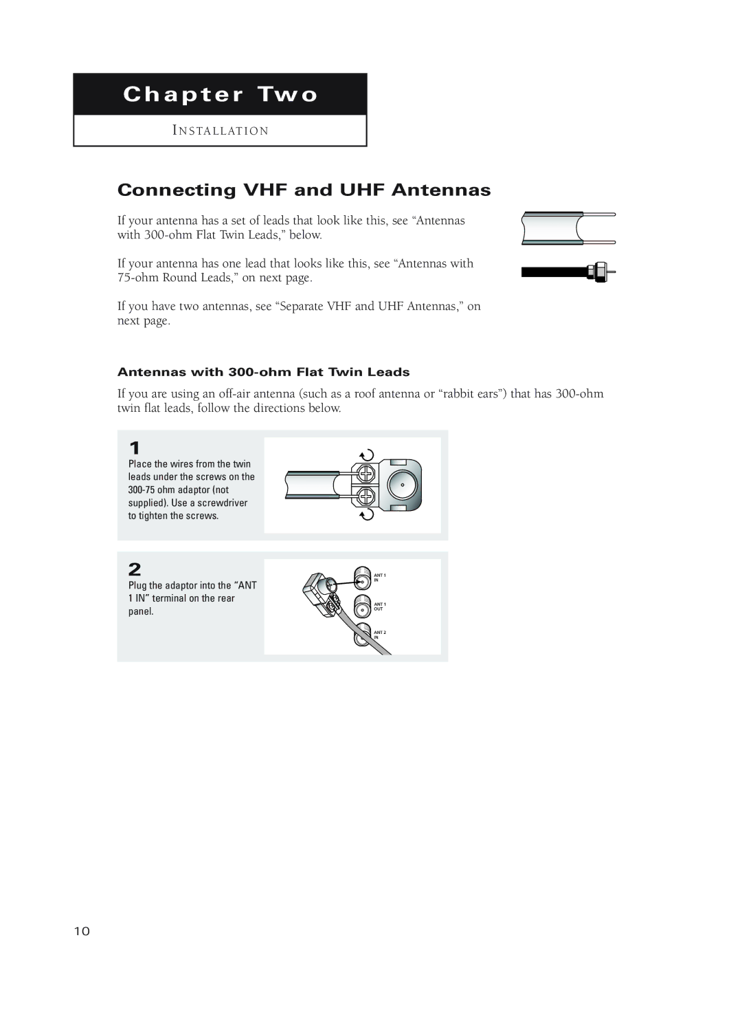 Samsung HC-P5252W, HC-P4252W, HC-P4752W manual Connecting VHF and UHF Antennas, Antennas with 300-ohm Flat Twin Leads 