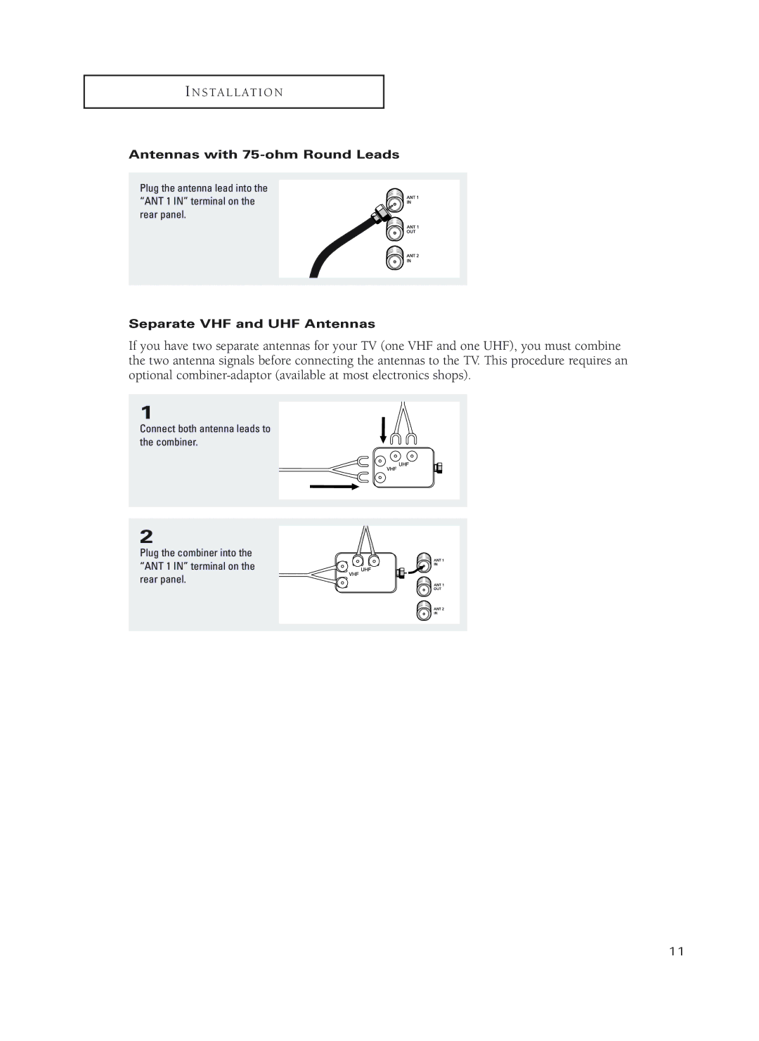 Samsung HC-P4752W, HC-P4252W, HC-P5252W manual Antennas with 75-ohm Round Leads, Separate VHF and UHF Antennas 