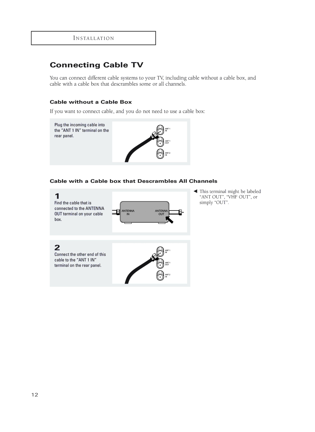 Samsung HC-P4252W Connecting Cable TV, Cable without a Cable Box, Cable with a Cable box that Descrambles All Channels 