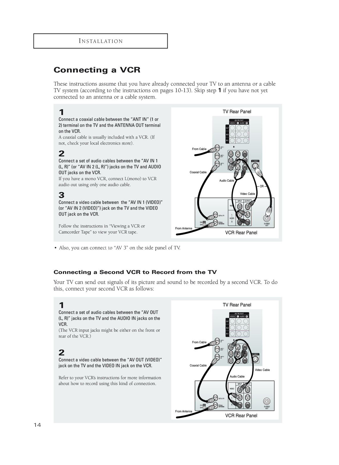 Samsung HC-P4752W, HC-P4252W, HC-P5252W manual Connecting a VCR, Connecting a Second VCR to Record from the TV 